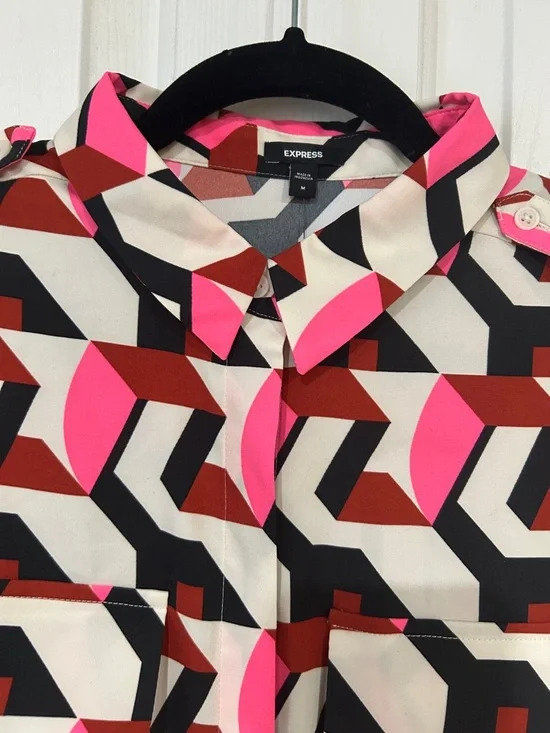 Express Geometric Print Shirt Dress in Pink & Black NWT - Picture 5 of 8